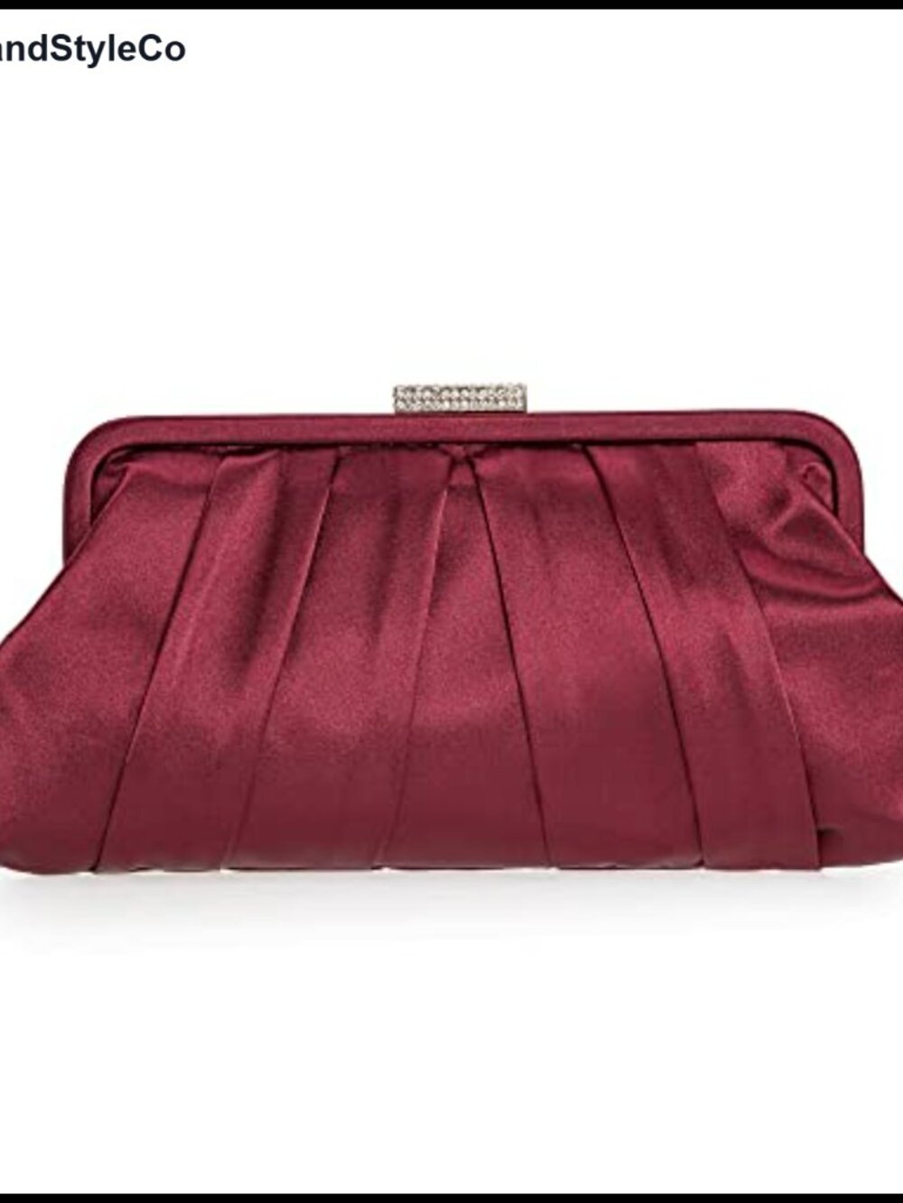 Pleated Satin Evening Bag with Diamante Embellishment, Detachable Chain Strap